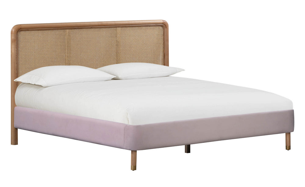 Kavali Cane & Blush Velvet Queen Platform Bed