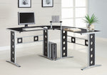 Keizer Black Glass/Silver Metal L-Shape Computer Desk