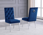 Killa 2 Navy Blue Velvet/Silver Metal Side Chairs