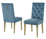 Killa 2 Teal Blue Velvet/Gold Metal Side Chairs