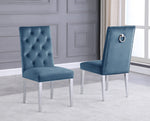 Killa 2 Teal Blue Velvet/Silver Metal Side Chairs