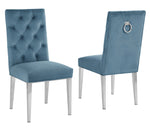 Killa 2 Teal Blue Velvet/Silver Metal Side Chairs