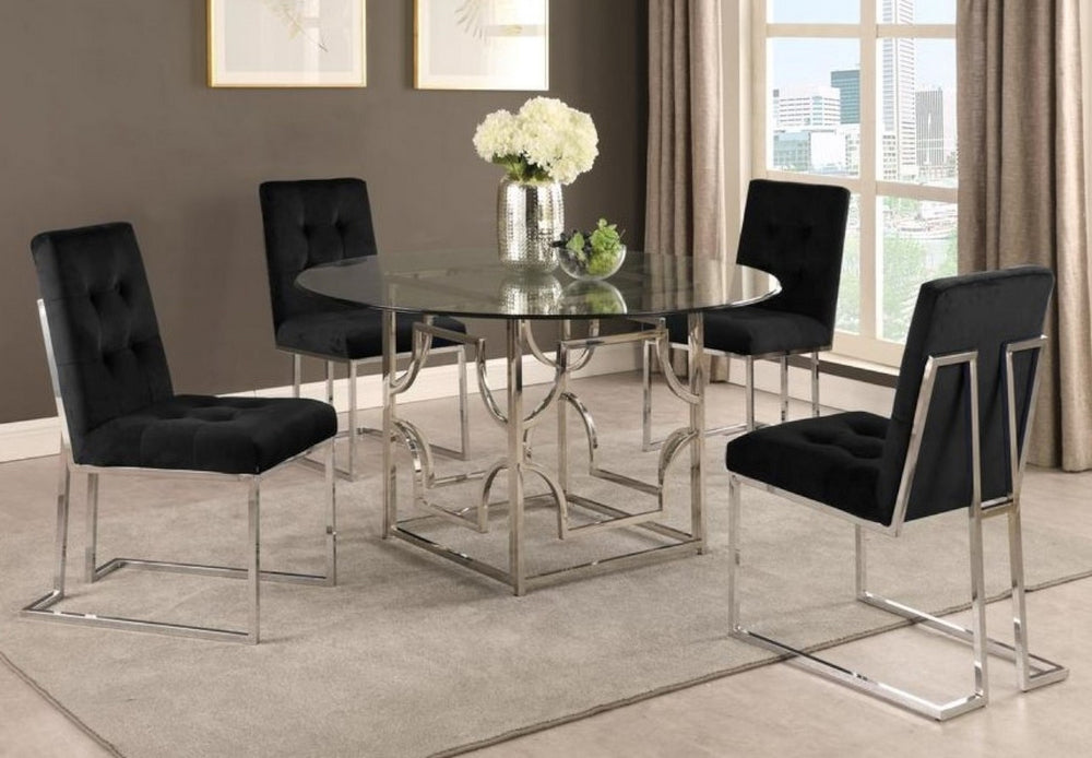 Kina 5-Pc Black & Silver 54" Dining Table Set