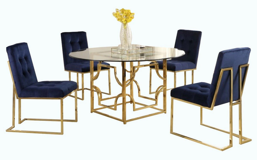 Kina 5-Pc Blue & Gold 54" Dining Table Set