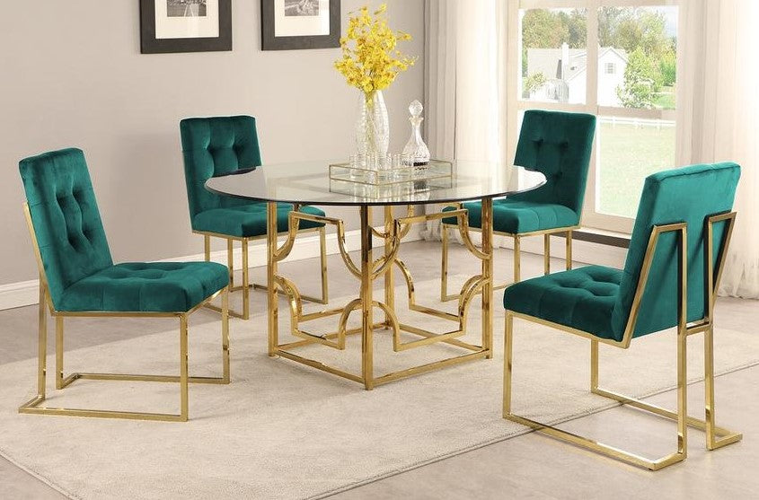 Kina 5-Pc Green & Gold 54" Dining Table Set