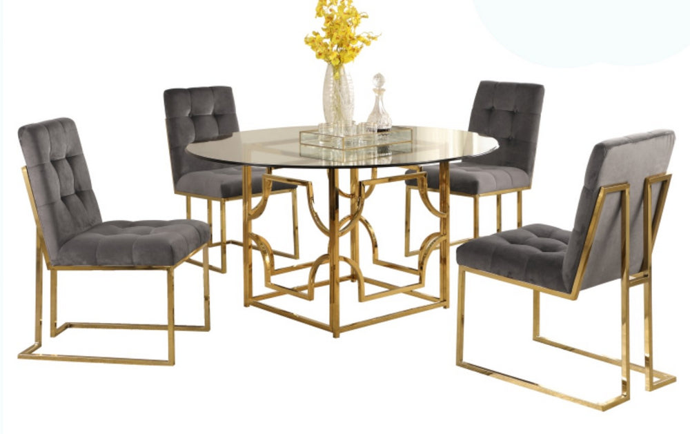 Kina 5-Pc Grey & Gold 54" Dining Table Set