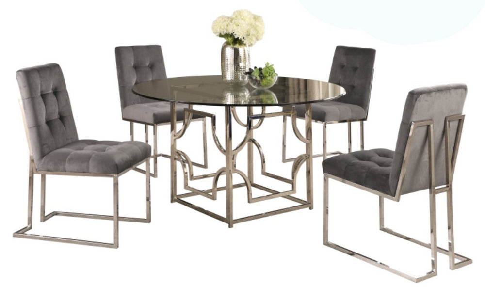 Kina 5-Pc Grey & Silver 54" Dining Table Set