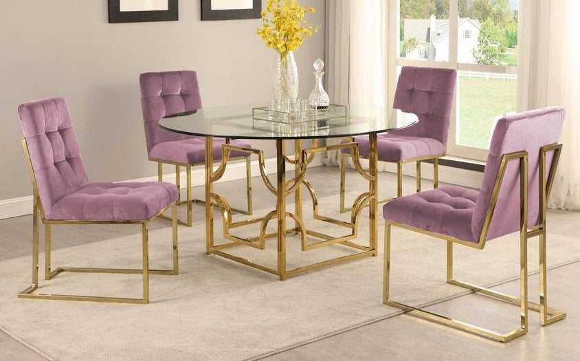 Kina 5-Pc Pink & Gold 60" Dining Table Set