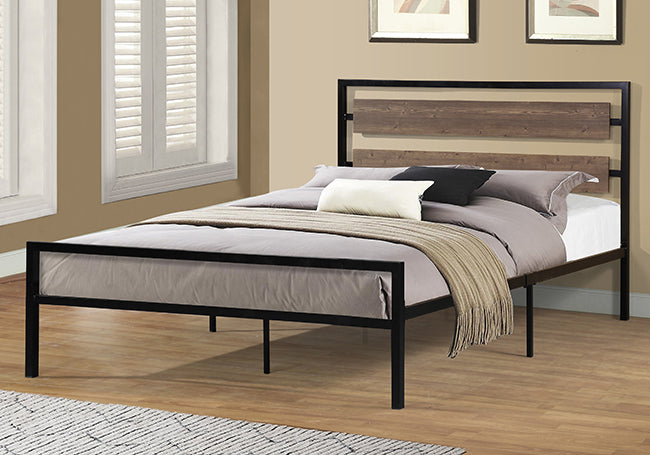 Krista Grayish Brown Wood/Black Metal Queen Platform Bed