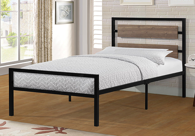 Krista Grayish Brown Wood/Black Metal Twin Platform Bed