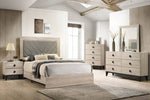 Kristine Light Grey Fabric/Cream Wood Cal King Panel Bed