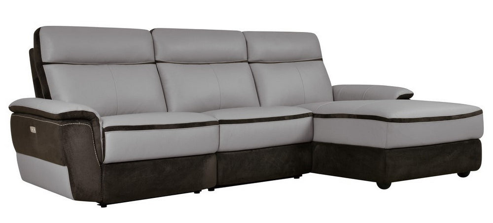 Laertes 3-Pc Gray Leather RAF Power Recliner Sectional