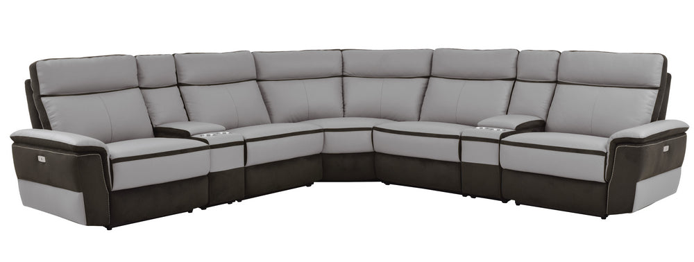 Laertes 7Pc Gray Leather Power Recliner Sectional Sofa