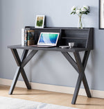 Laila Distressed Grey Wood Writing Desk with Open Shelf