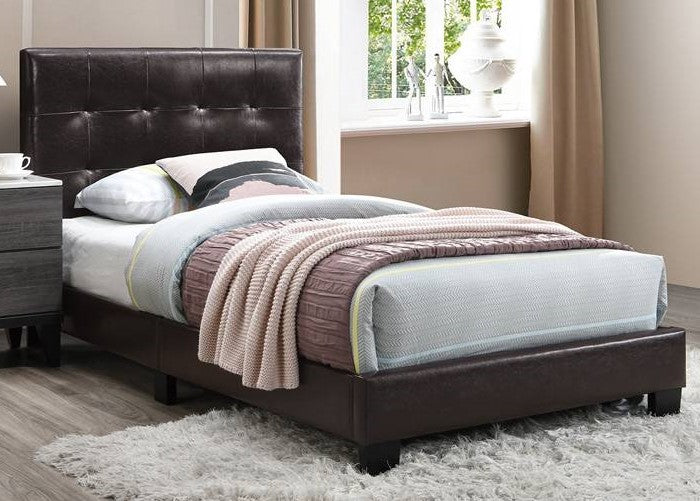 Lallie Brown Faux Leather Tufted Queen Platform Bed