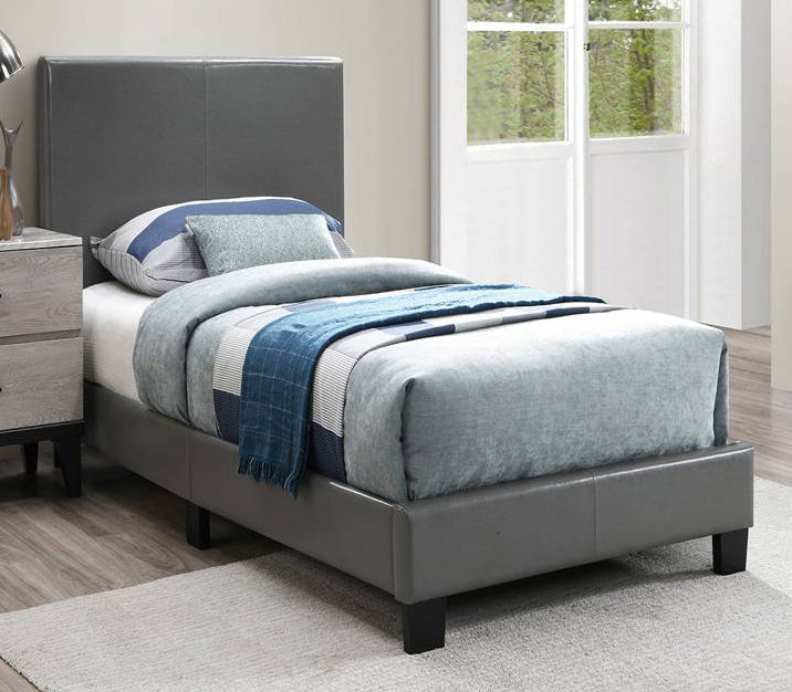 Lallie Grey Faux Leather Queen Platform Platform Bed