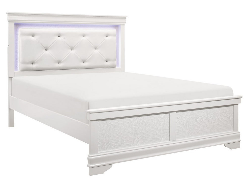 Lana White Wood/Faux Leather Full Bed with LED