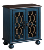 Lassie Antique Blue Wood Console Table with 2 Glass Doors