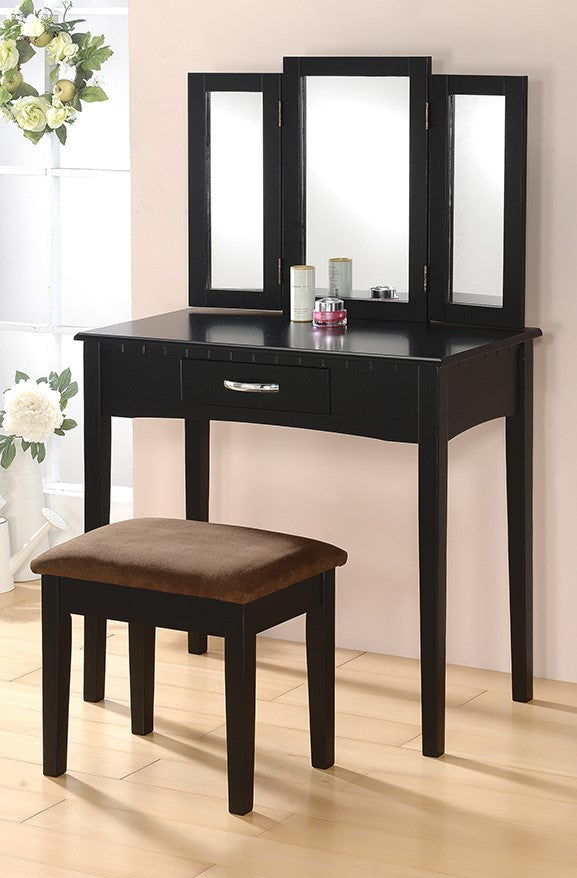 Leah 3-Pc Black Wood Vanity Set