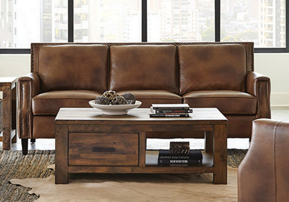 Leaton Brown Sugar Top Grain Leather Sofa