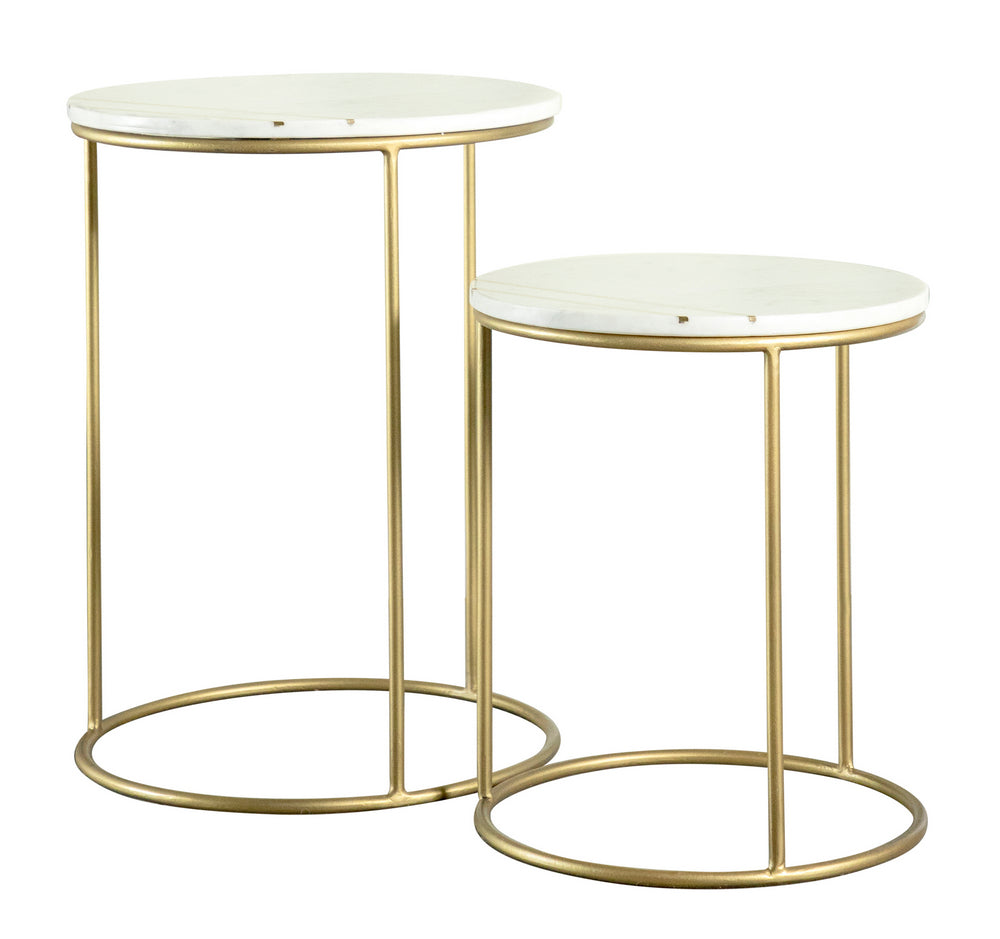 Leia 2-Pc White Marble/Gold Finish Metal Nesting Table Set