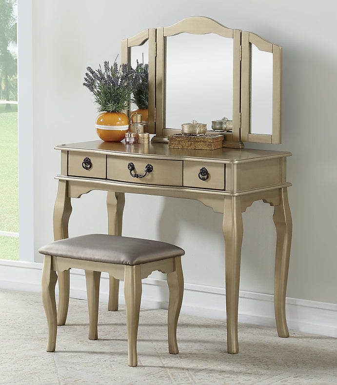 Letizia 3-Pc Champagne Wood 3-Drawer Vanity Set