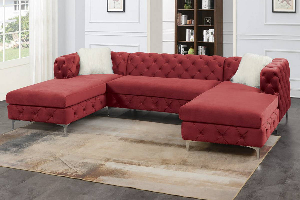 Lexie Glam 3-Pc Red Velvet Sectional Sofa