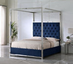 Lianson Blue Velvet Cal King Canopy Bed