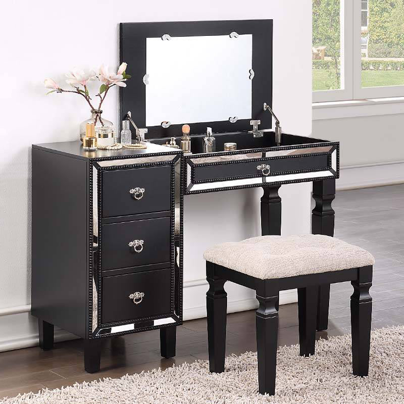 Liesel Black Wood Vanity Set with Flip-Top Mirror