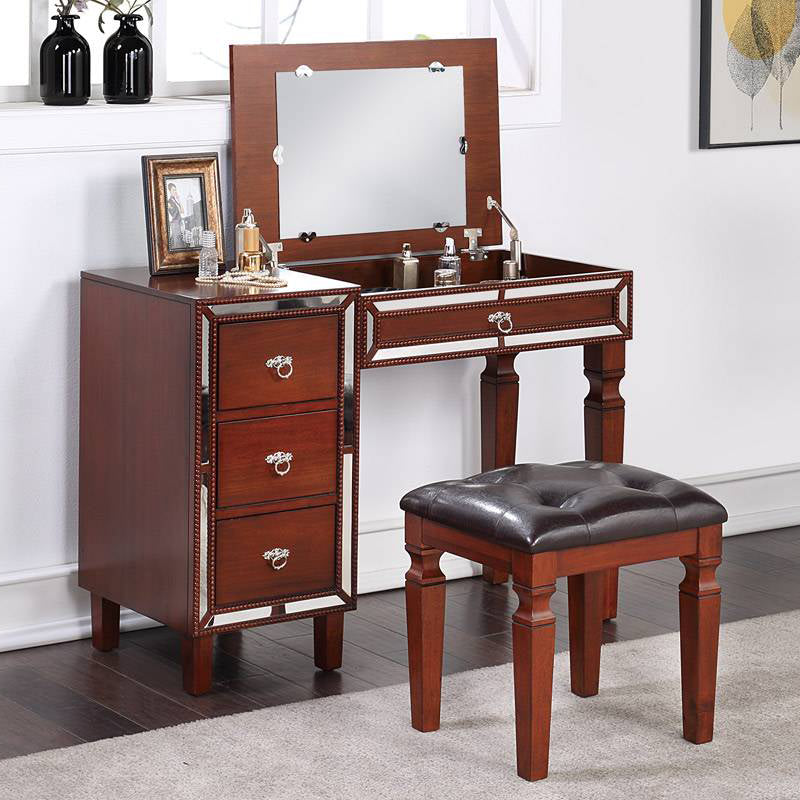 Liesel Cherry Wood Vanity Set with Flip-Top Mirror