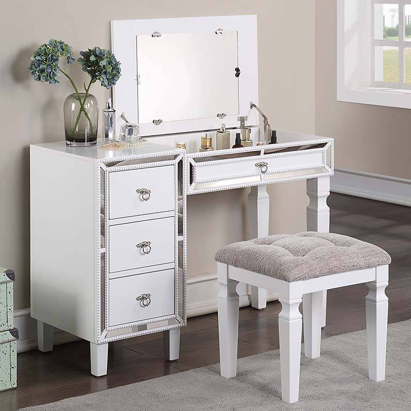 Liesel White Wood Vanity Set with Flip-Top Mirror