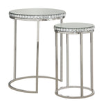 Lilah 2-Pc Mirror/Silver Finish Metal Nesting Table Set