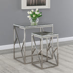 Lilah 2-Pc Mirror/Silver Finish Metal Nesting Table Set