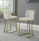 Lilli 2 Beige Velvet/Gold Metal Counter Height Chairs