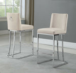 Lilli 2 Beige Velvet/Silver Metal Counter Height Chairs