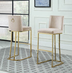 Lilli 2 Beige Velvet/Gold Metal Bar Stools