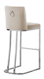 Lilli 2 Beige Velvet/Silver Metal Bar Stools