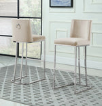 Lilli 2 Beige Velvet/Silver Metal Bar Stools