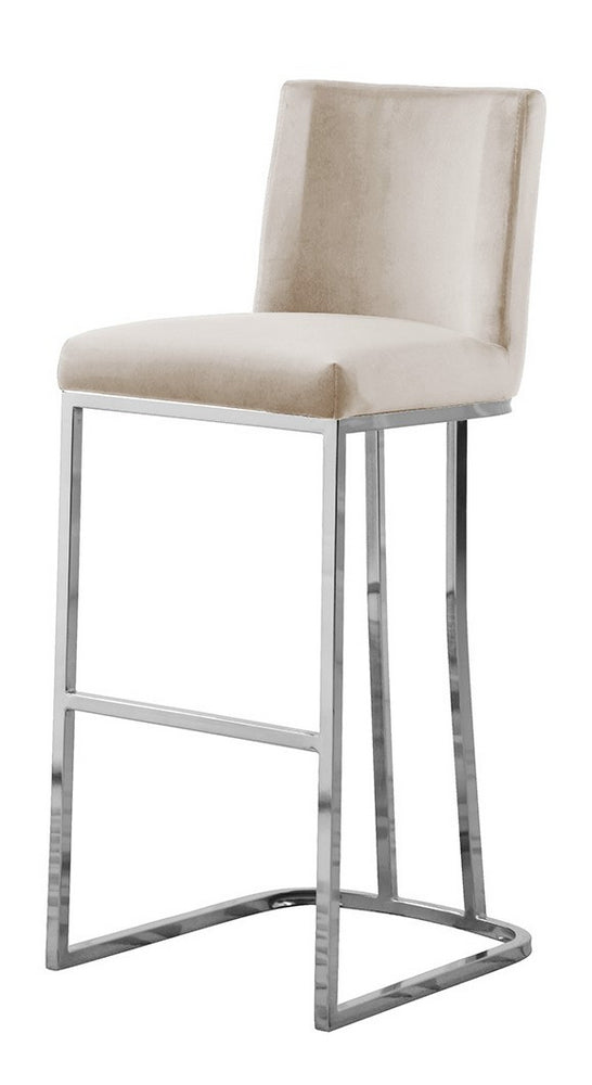 Lilli 2 Beige Velvet/Silver Metal Bar Stools