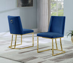 Lilli 2 Blue Velvet/Gold Metal Side Chairs