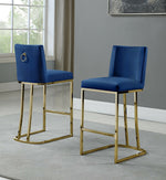 Lilli 2 Blue Velvet/Gold Metal Counter Height Chairs