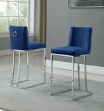 Lilli 2 Blue Velvet/Silver Metal Counter Height Chairs