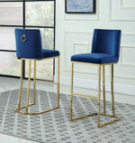 Lilli 2 Blue Velvet/Gold Metal Bar Stools