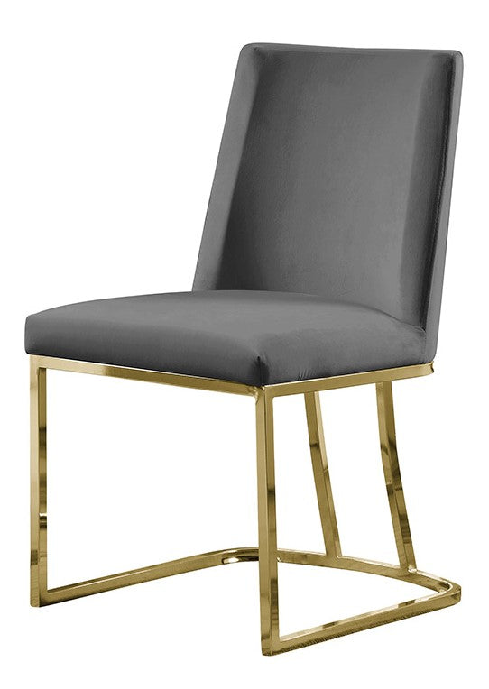 Lilli 2 Gray Velvet/Gold Metal Side Chairs