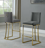 Lilli 2 Gray Velvet/Gold Metal Counter Height Chairs