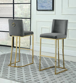 Lilli 2 Gray Velvet/Gold Metal Bar Stools