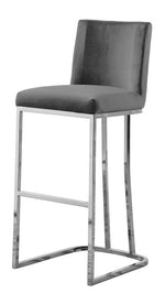 Lilli 2 Gray Velvet/Silver Metal Bar Stools