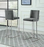 Lilli 2 Gray Velvet/Silver Metal Bar Stools