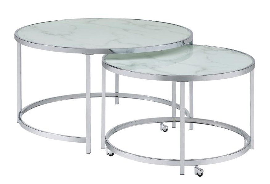 Liliana 2-Pc Carrara Marble Pattern Glass Nesting Table Set