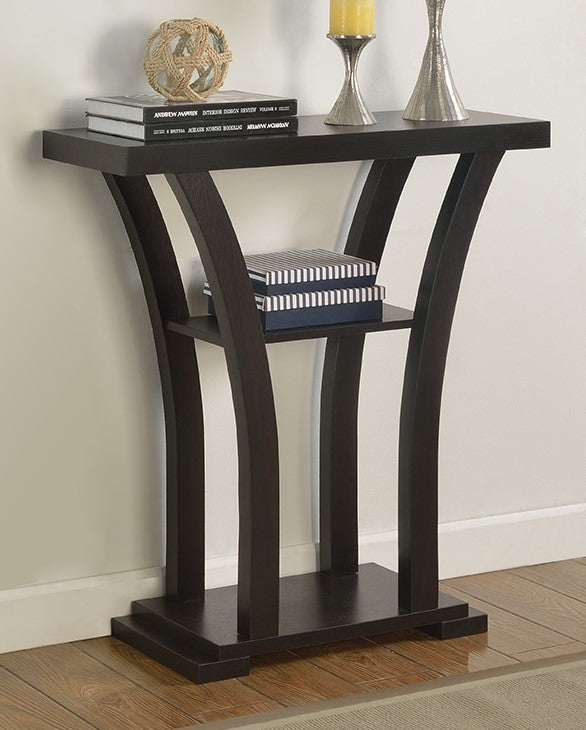 Lina Espresso Wood Console Table with Bottom Shelf